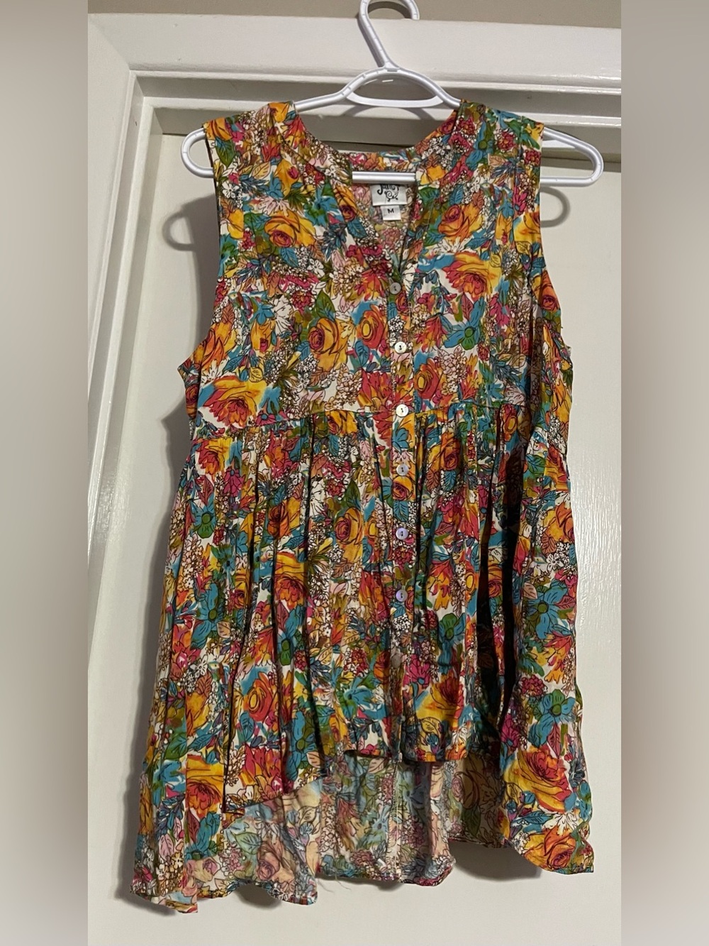 Ivy Jane Boho Floral Colorful Top Medium Festival High Low